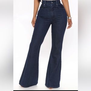 FASHION NOVA Next Level Non-Stretch Flare Jeans Dark Wash